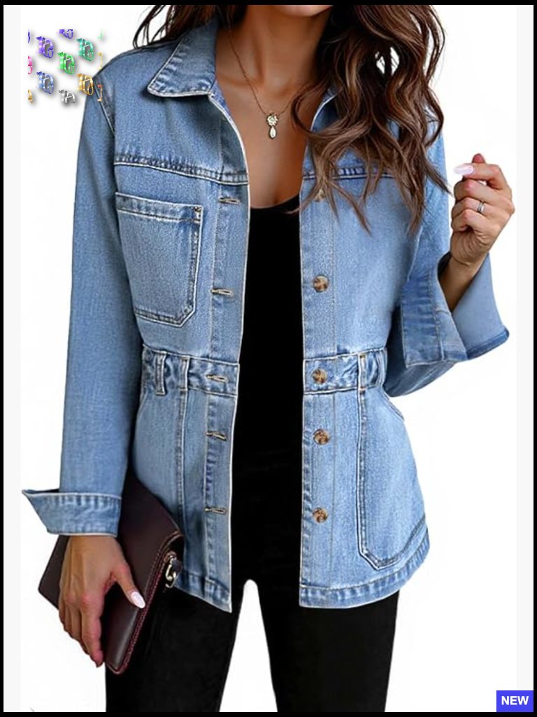 Oversized Denim Jacket Distressed Button Down Shacket With Pockets